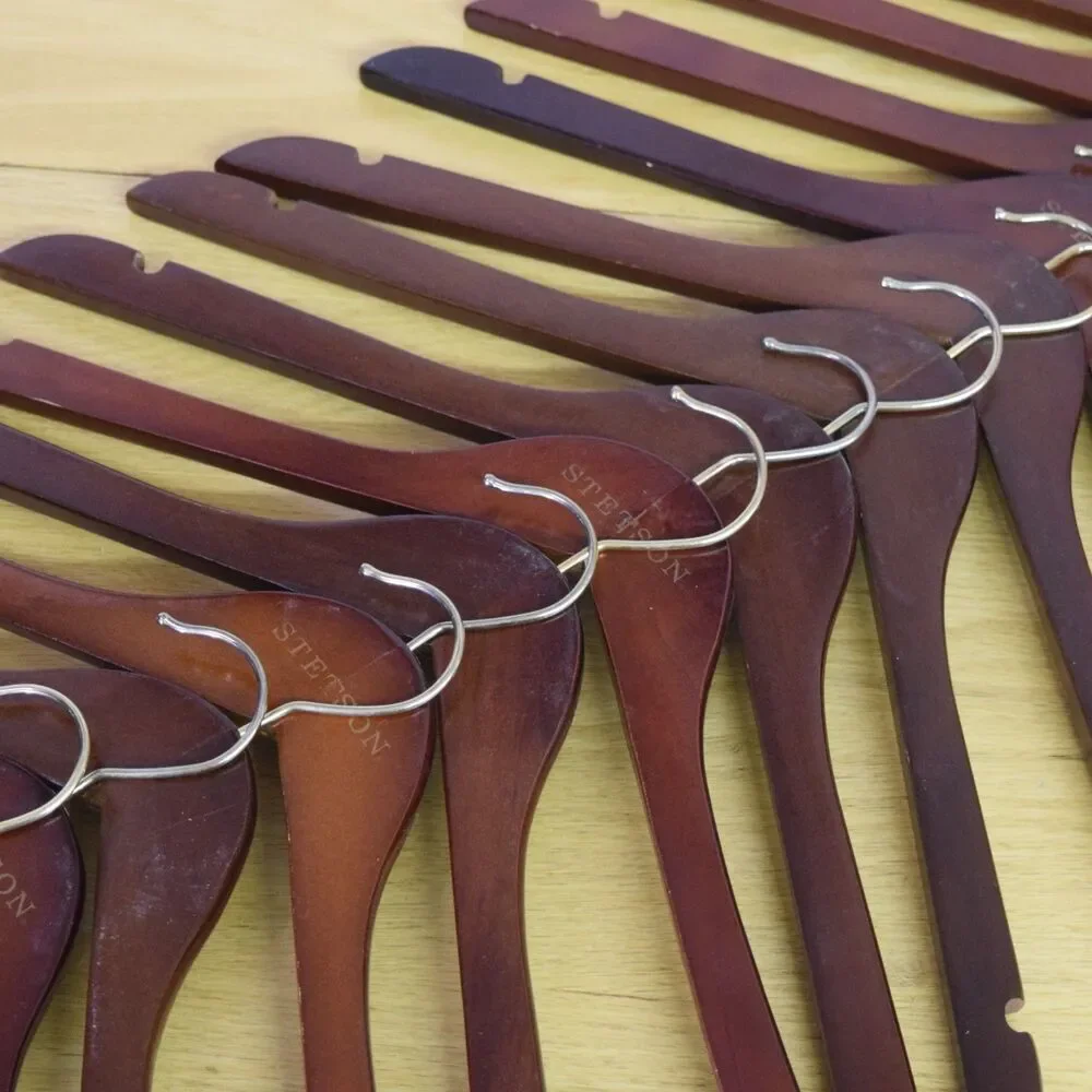 Lot of 16 Stetson Branded Wood Hangers Dark Red Notched 17.5 Inch Width Western